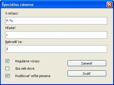 Zámena vo vnútri nájdeného reťazca