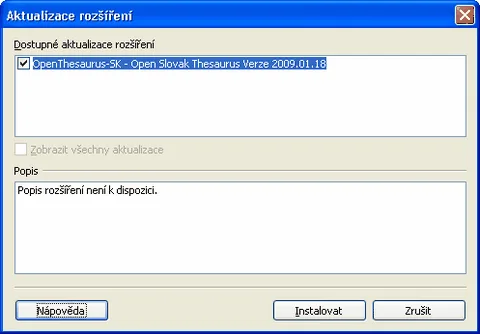 Zistená aktualizácia slovníka