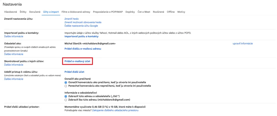 Pridanie účtu v službe Gmail