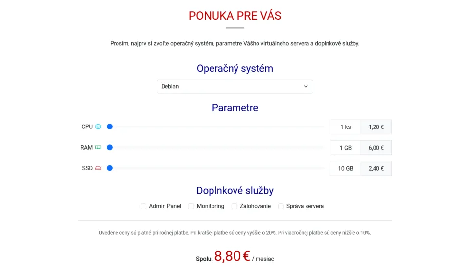 Objednávka VPS