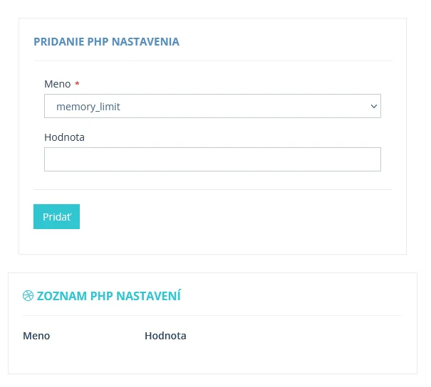 Nastavenia PHP