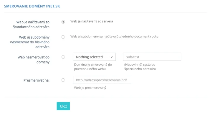 Presmerovanie dom&eacute;ny cez Admin Panel