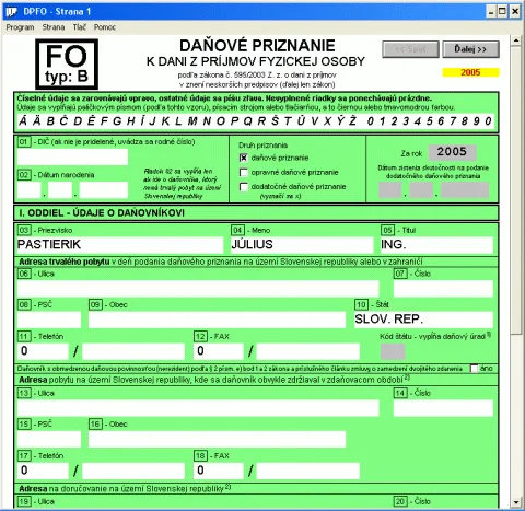 Alfa daňové priznanie