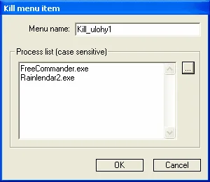 Zoznam položiek "Kill menu"