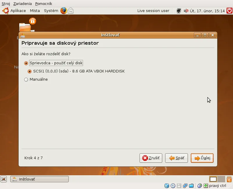 Vyber disku na ktory sa bude instalovat