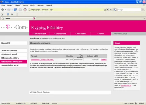 Elektronické faktúry T-com
