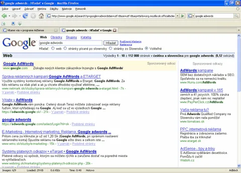 Výsledky vo Firefoxe