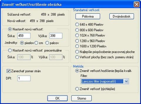 Zmena veľkosti jedného obrázka
