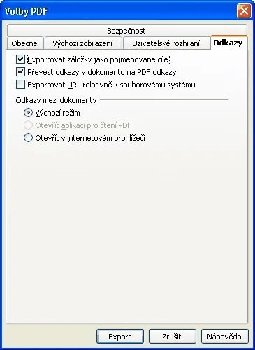 Nov&eacute; voľby pri exporte do PDF