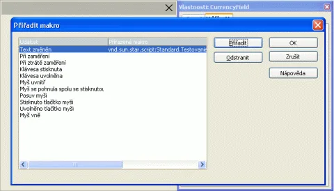 Priradenie makra k funkcii v dialógu