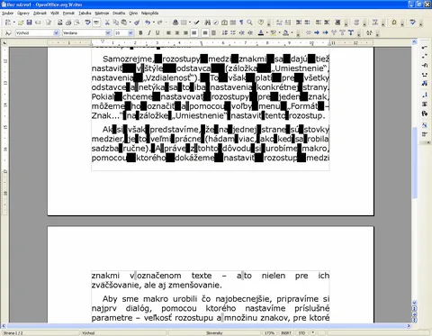 Text po zmene odsadenia s vyznačenými medzerami