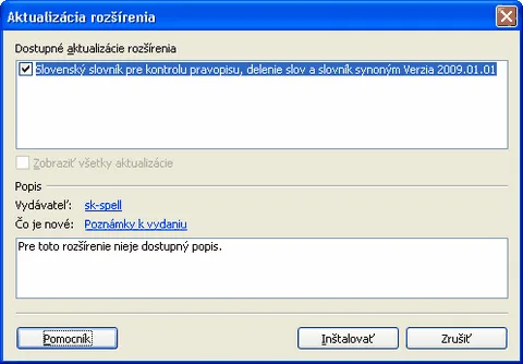 Dostupn&eacute; aktualiz&aacute;cie roz&scaron;&iacute;ren&iacute;