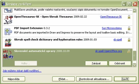 Roz&scaron;&iacute;renie pre aumatick&eacute; opravy v zozname roz&scaron;&iacute;ren&iacute;