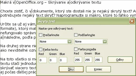 Dokument po skrytí textu
