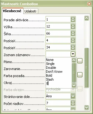 Zoznam záznamov v rozbaľovacom poli