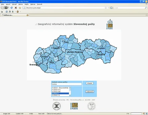 Mapa SR s hľadaním pošty