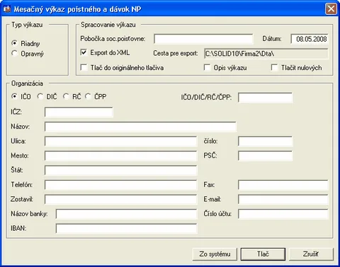 NP - výkaz