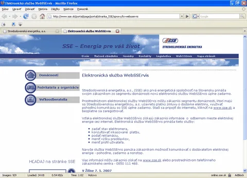 Informácie o  WebSSErvis
