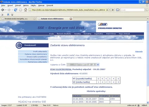 Nahlásenie stavu elektromera