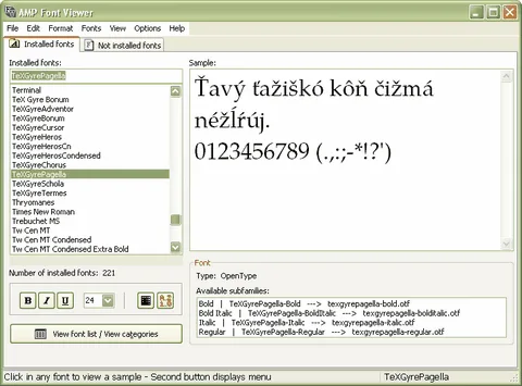 Náhľad na inštalované fonty