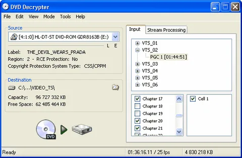DVD Decrypter - výber kapitol