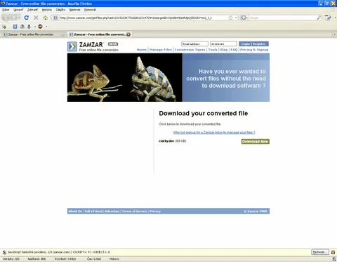 Priipravená stránka s našim súborom na stiahnutie