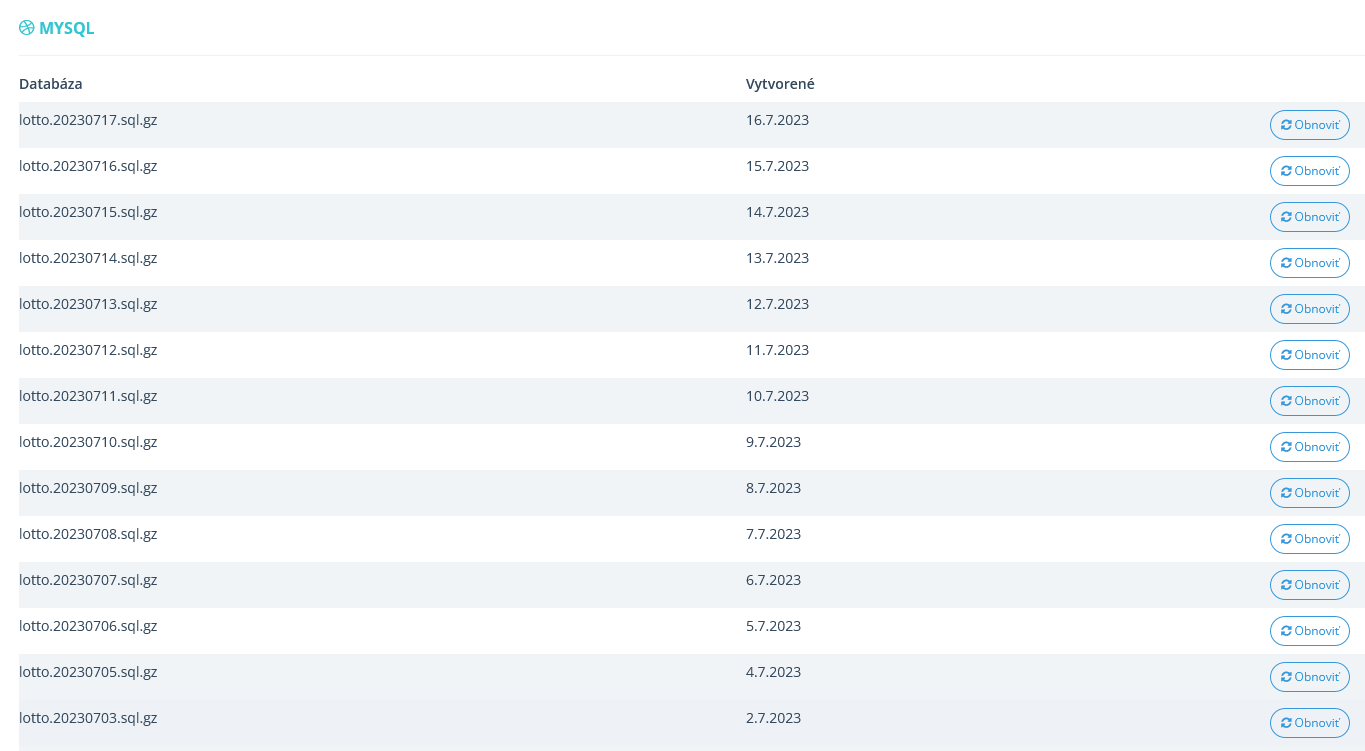 Obnova databázy - prehľad záloh