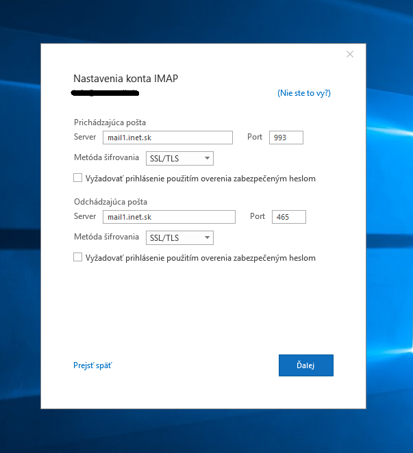 Nastavenie konta v Outlooku