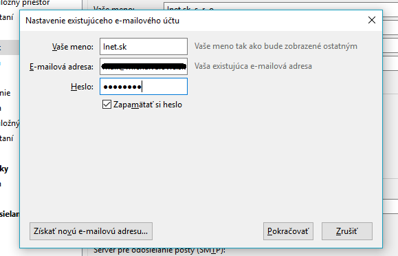 Pridanie konta v Thunderbirde