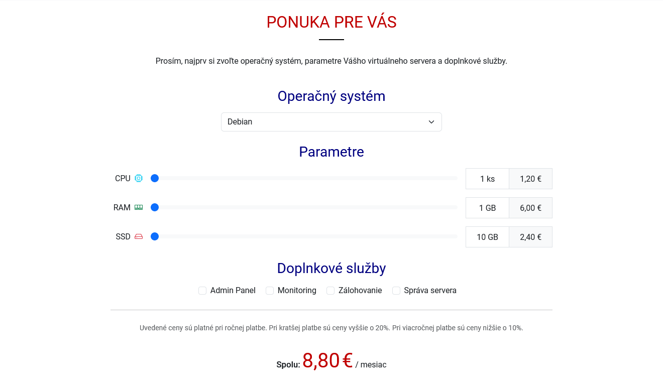 Objednávka VPS