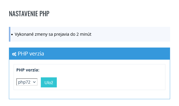 Nastavenie PHP verzie